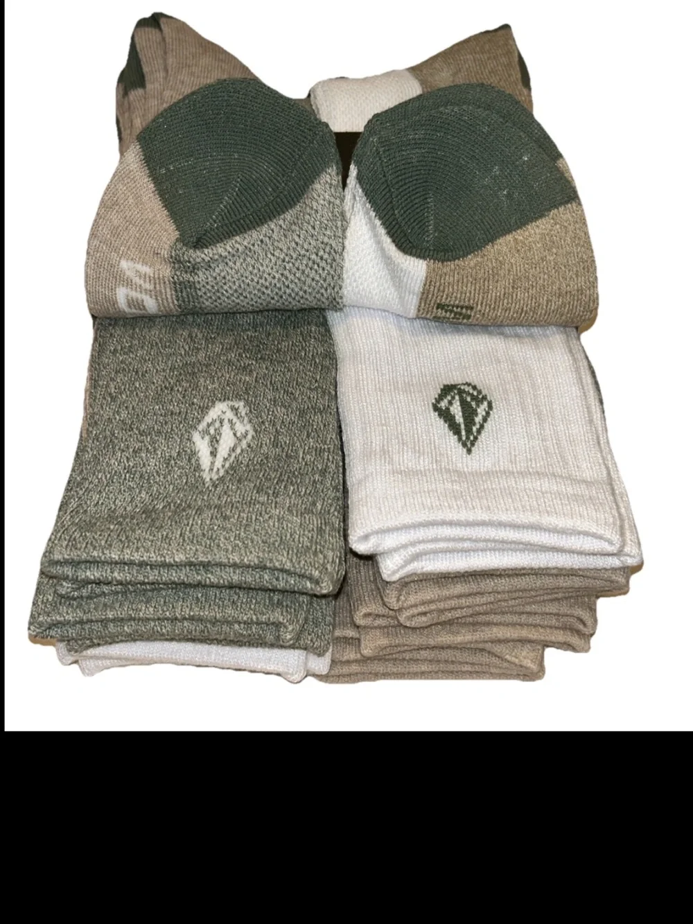Volcom Cushioned Crew Socks 8 Pair Men 6-12 White Brown Green w Logos Ride NEW!